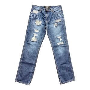 Brooklyn Xpress Jeans Mens 34x32 Blue Distressed Ripped Straight Leg Denim